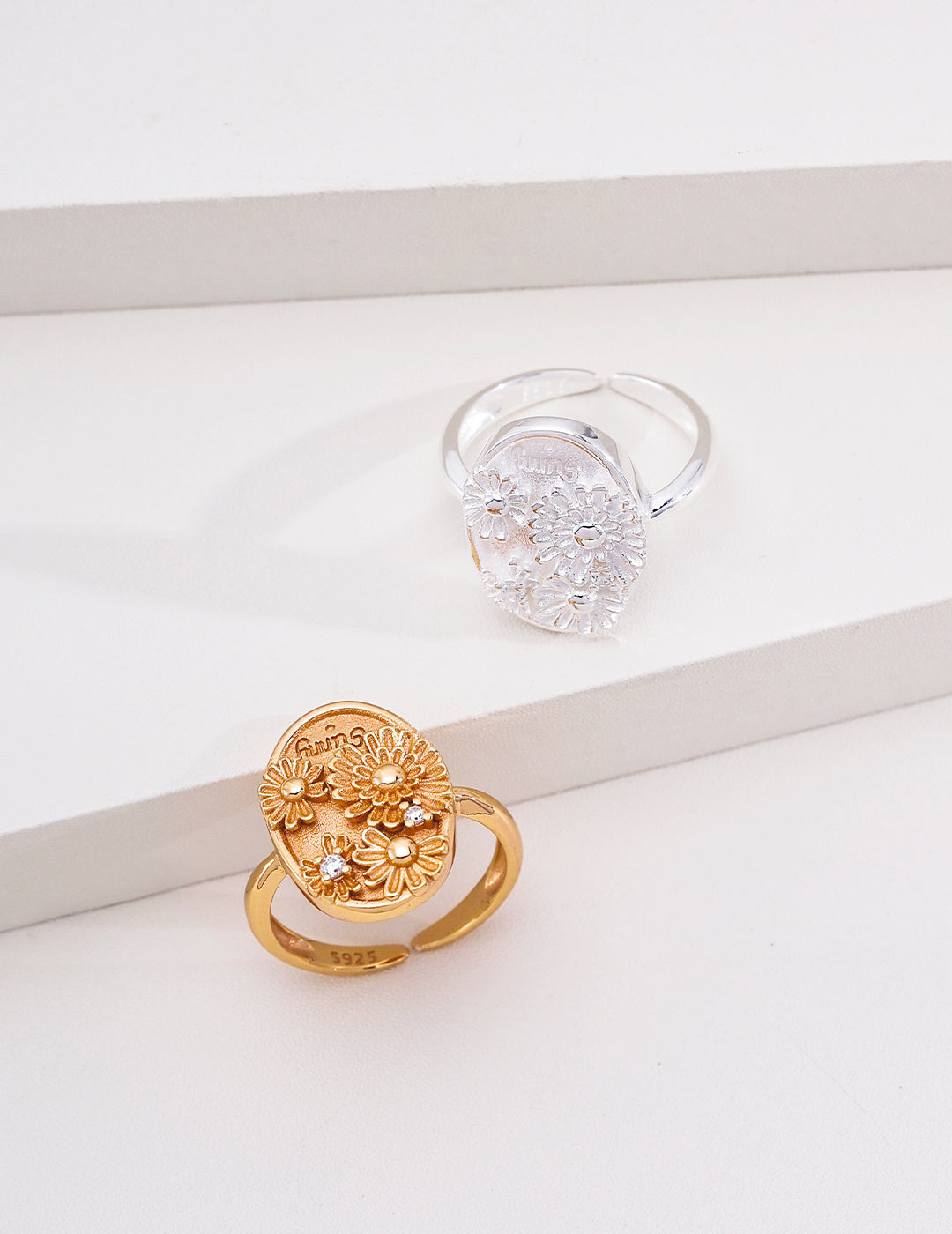 French Vintage Daisy S925 Ring - Gold and Silver Pair