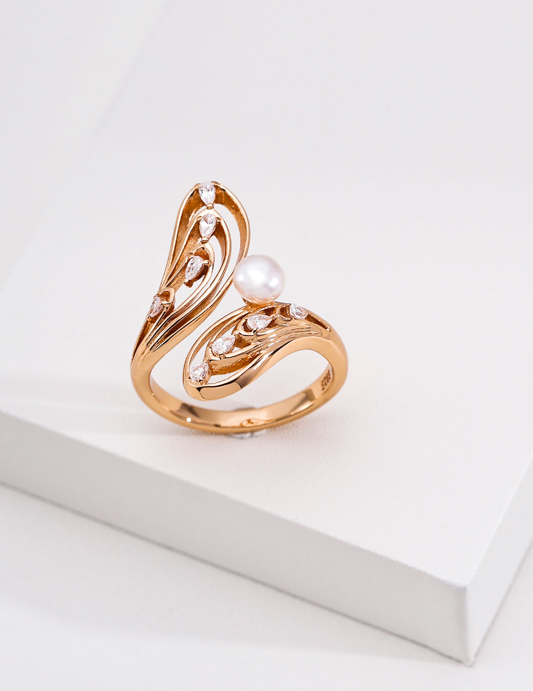 French Pearl Butterfly Wing S925 Ring - Vintage Gold