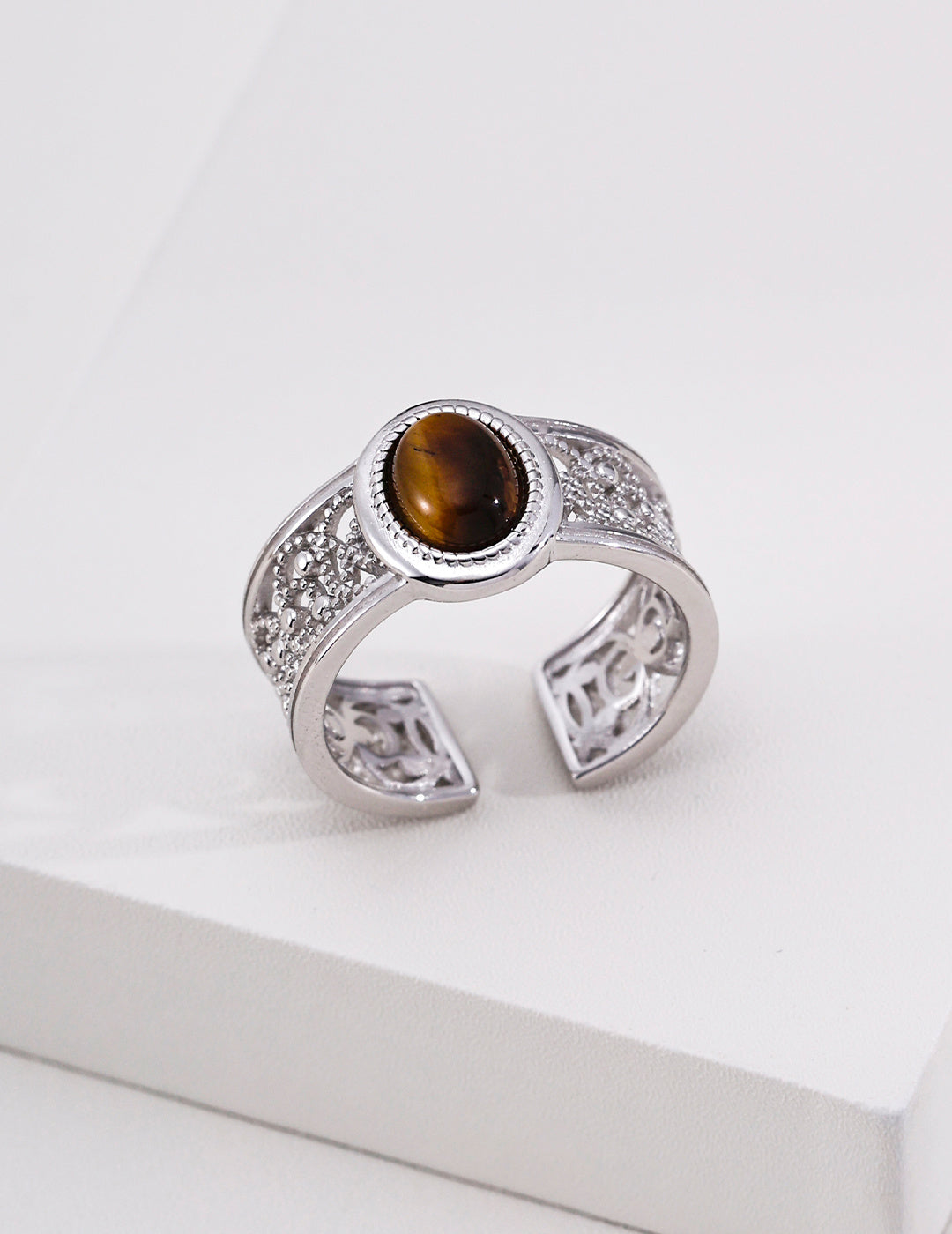 French Royal Filigree Tiger's Eye S925 Ring - Silver