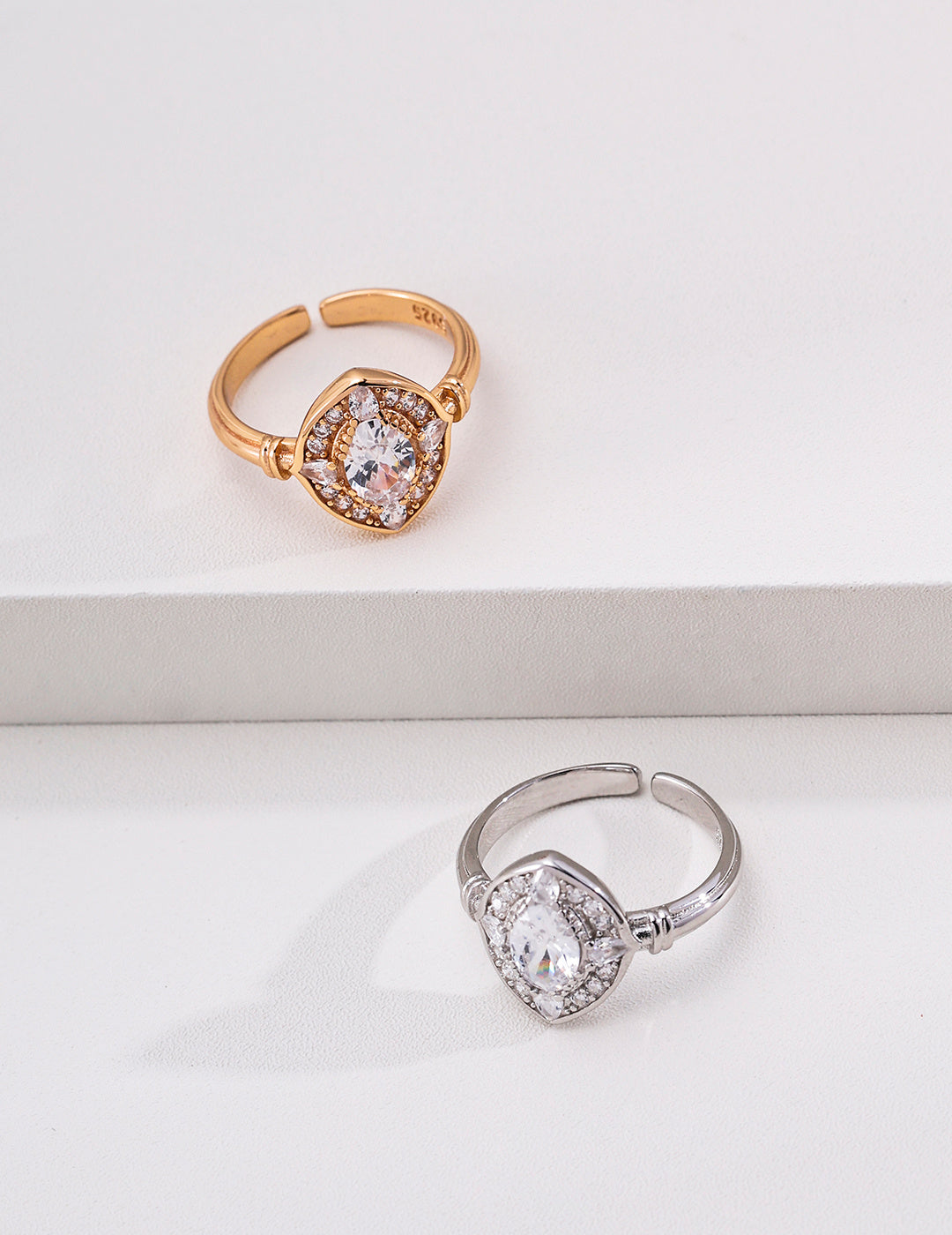 Vintage Marquise Halo Zirconia S925 Ring - Gold and Silver Pair
