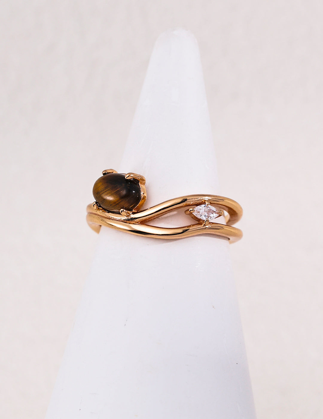 Vintage Wave Natural Gemstone S925 Ring - Tiger's Eye Gold