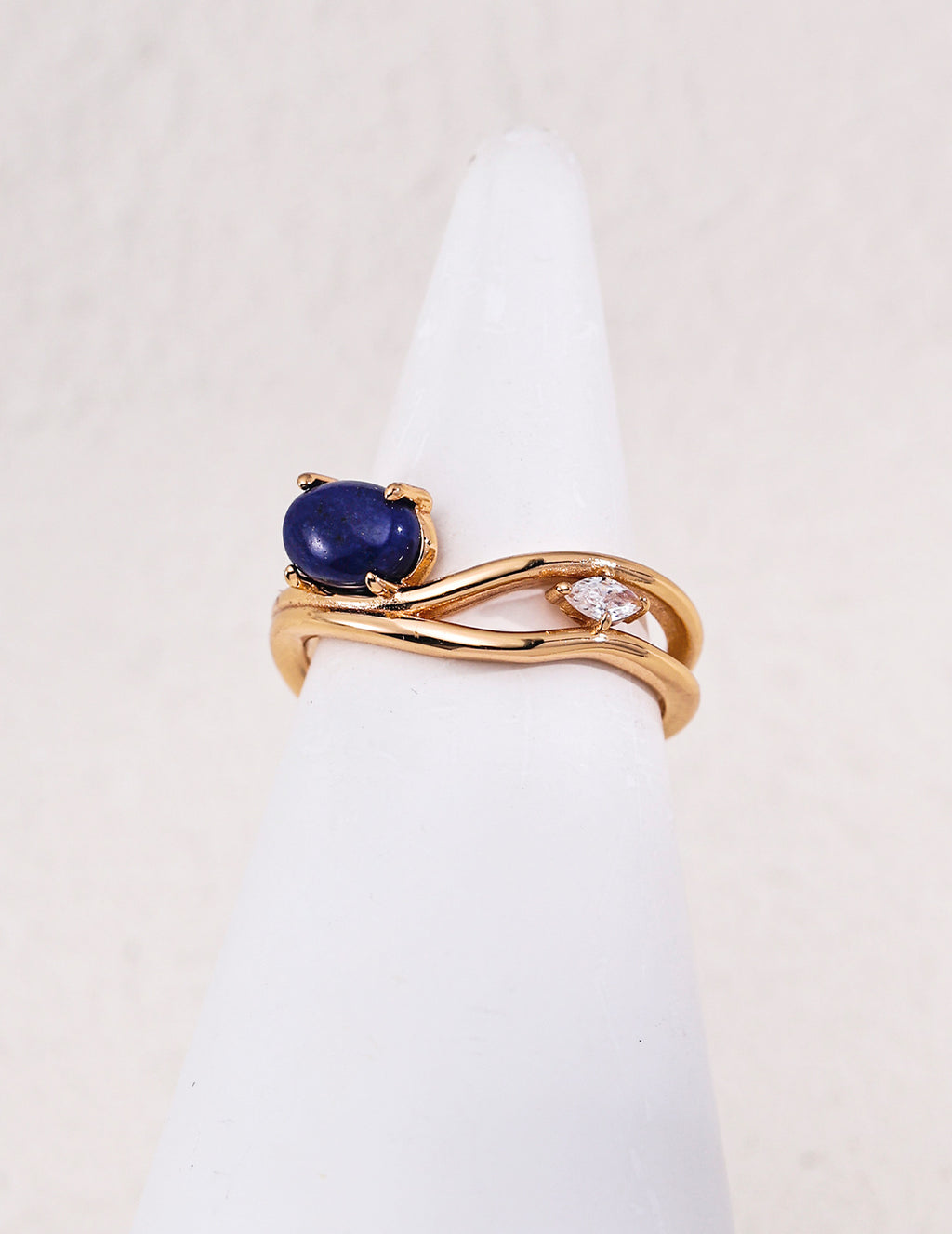 Vintage Wave Natural Gemstone S925 Ring - Lapis Lazuli Gold