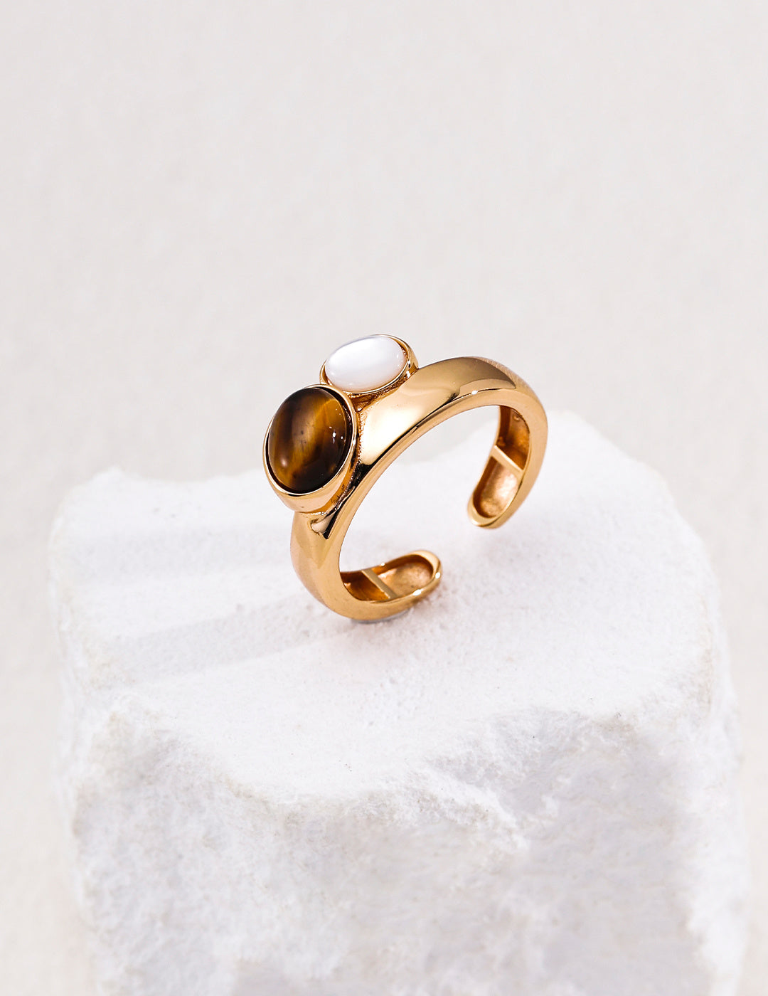 Dual Gemstone Toi et Moi S925 Ring - Tiger's Eye Gold