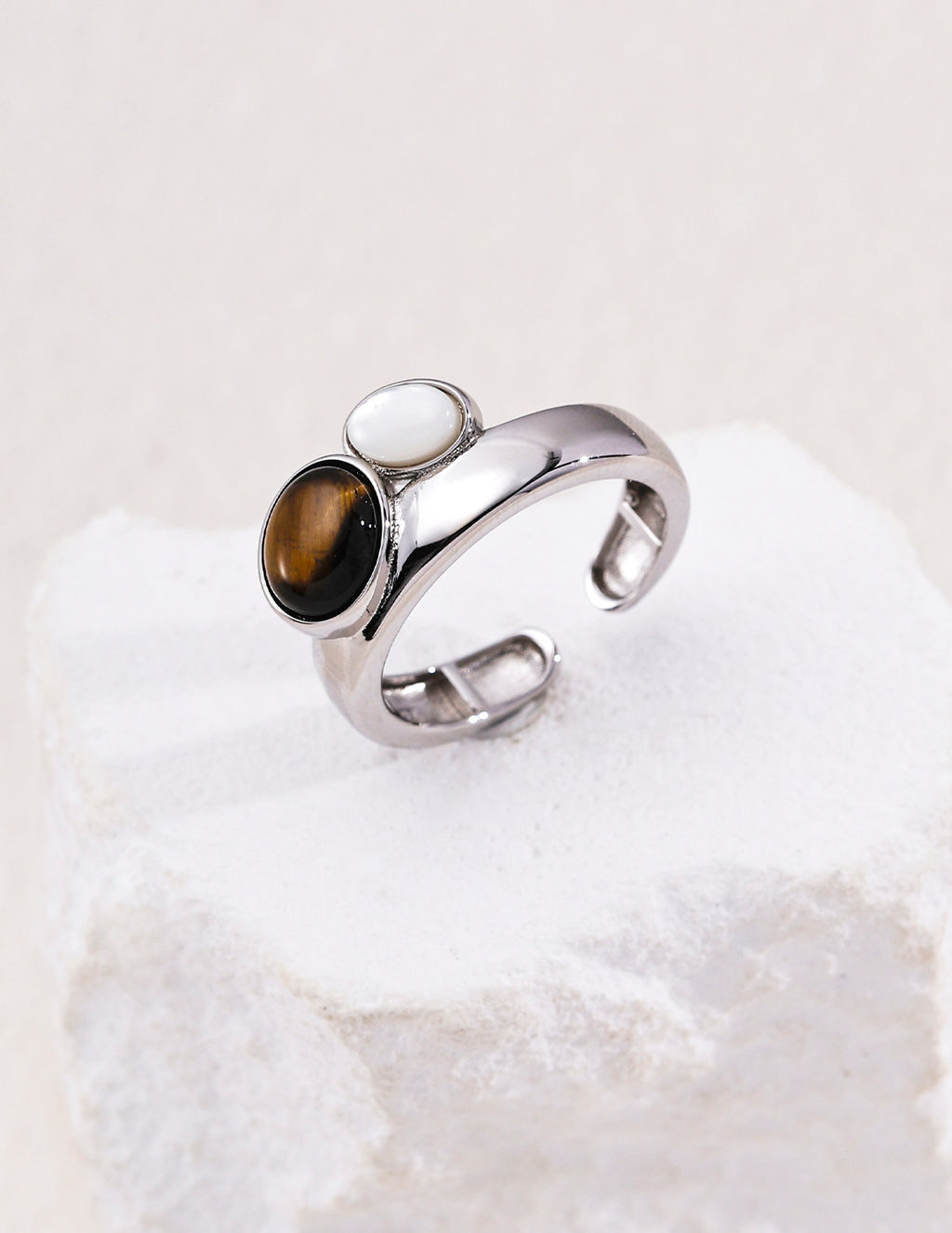 Dual Gemstone Toi et Moi S925 Ring - Tiger's Eye Silver