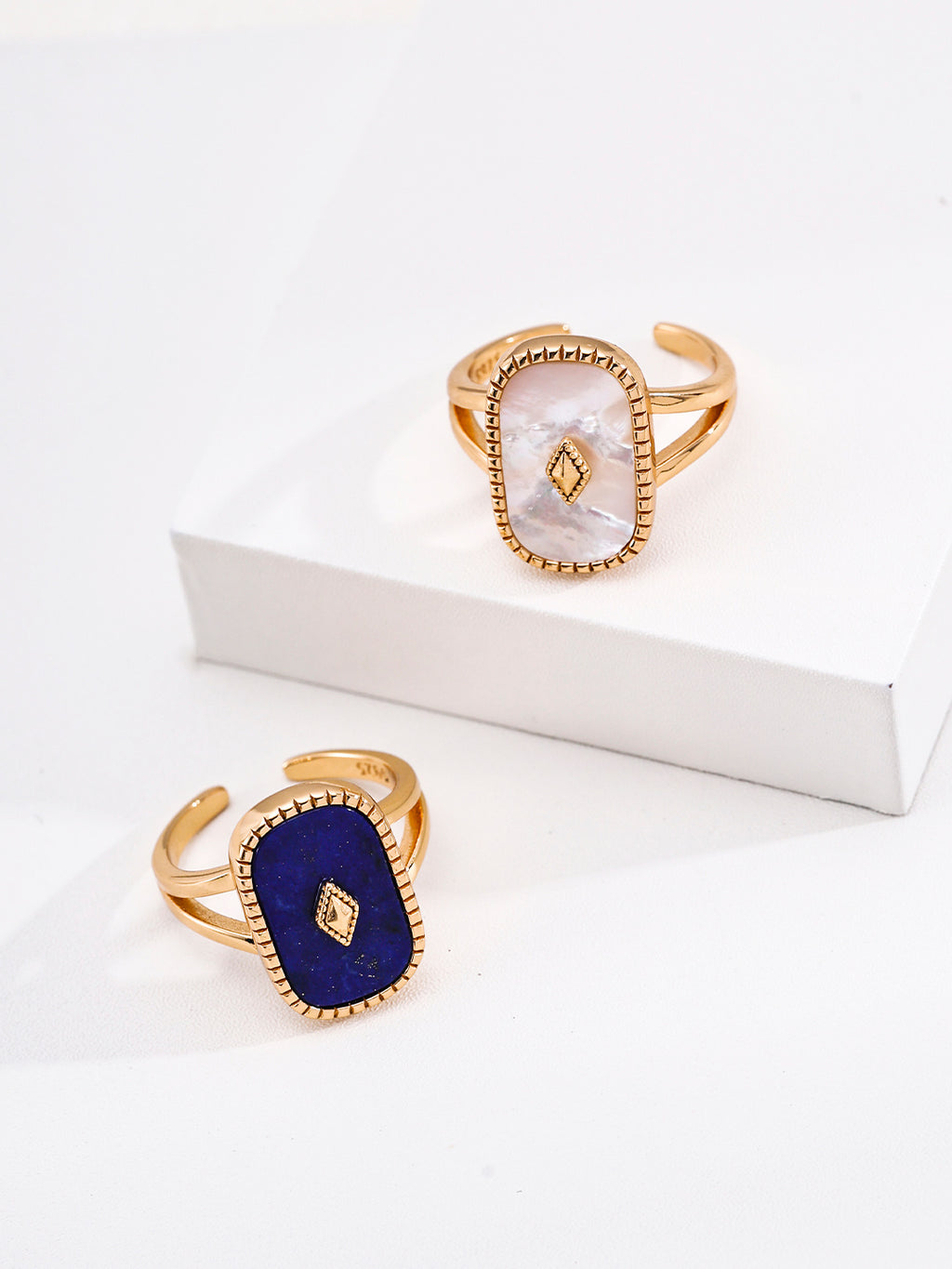Vintage Rhombus Plaque Signet S925 Ring - Dual Stones Gold
