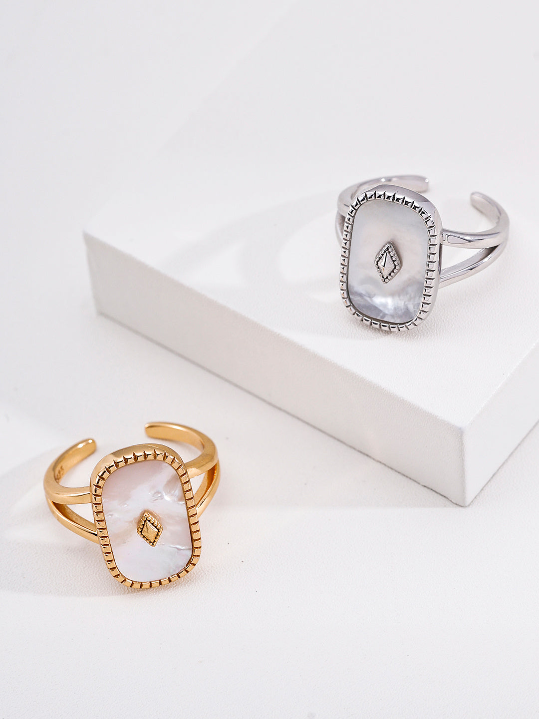 Vintage Rhombus Plaque Signet S925 Ring - Gold and Silver Pair