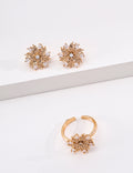 Blooming Lily Petal Zirconia S925 Ring - Vintage Gold