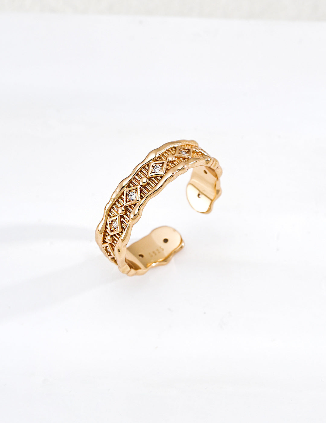 Vintage Fluted Geometric Zirconia S925 Ring - Gold