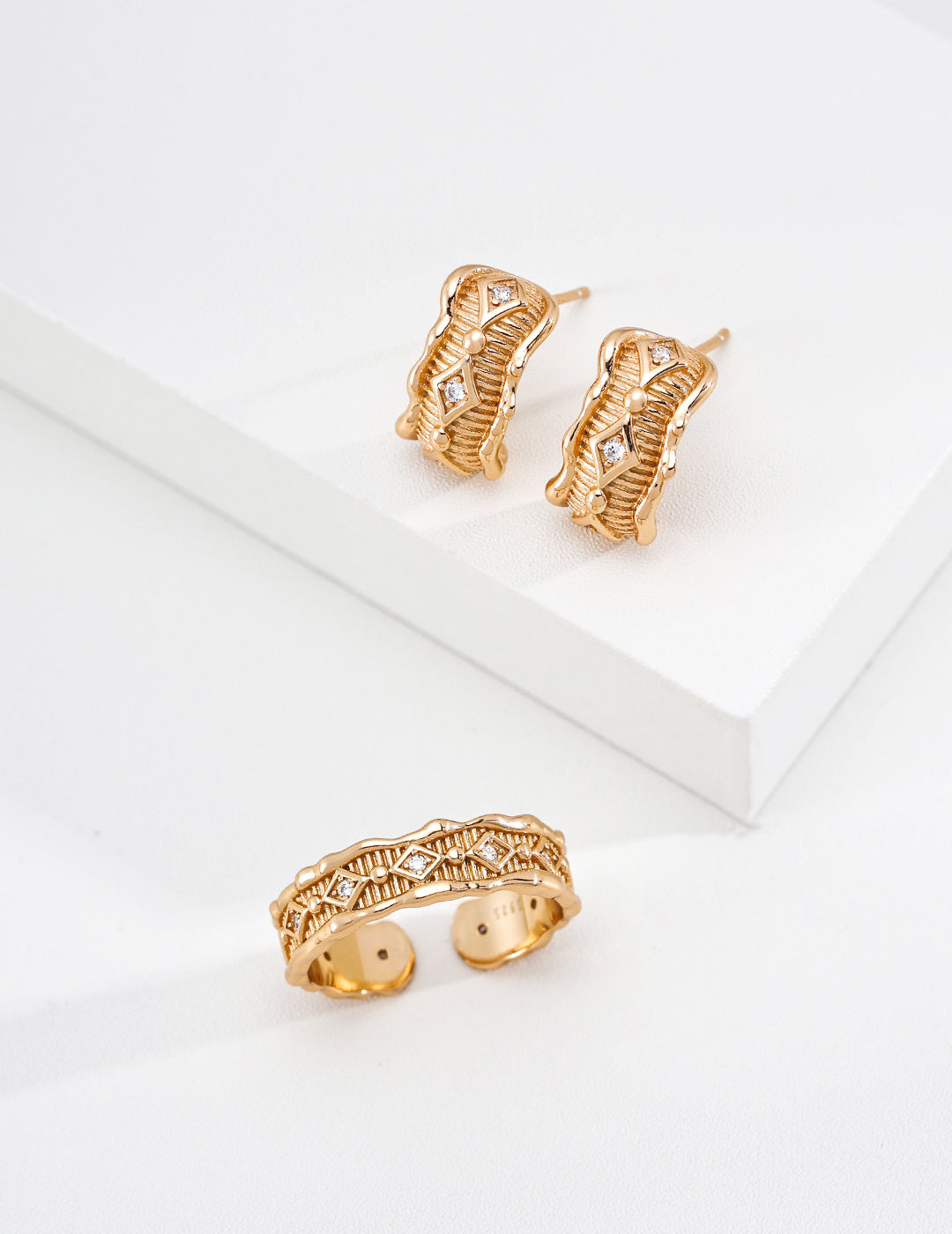 Vintage Fluted Geometric Zirconia S925 Ring - Jewelry Set