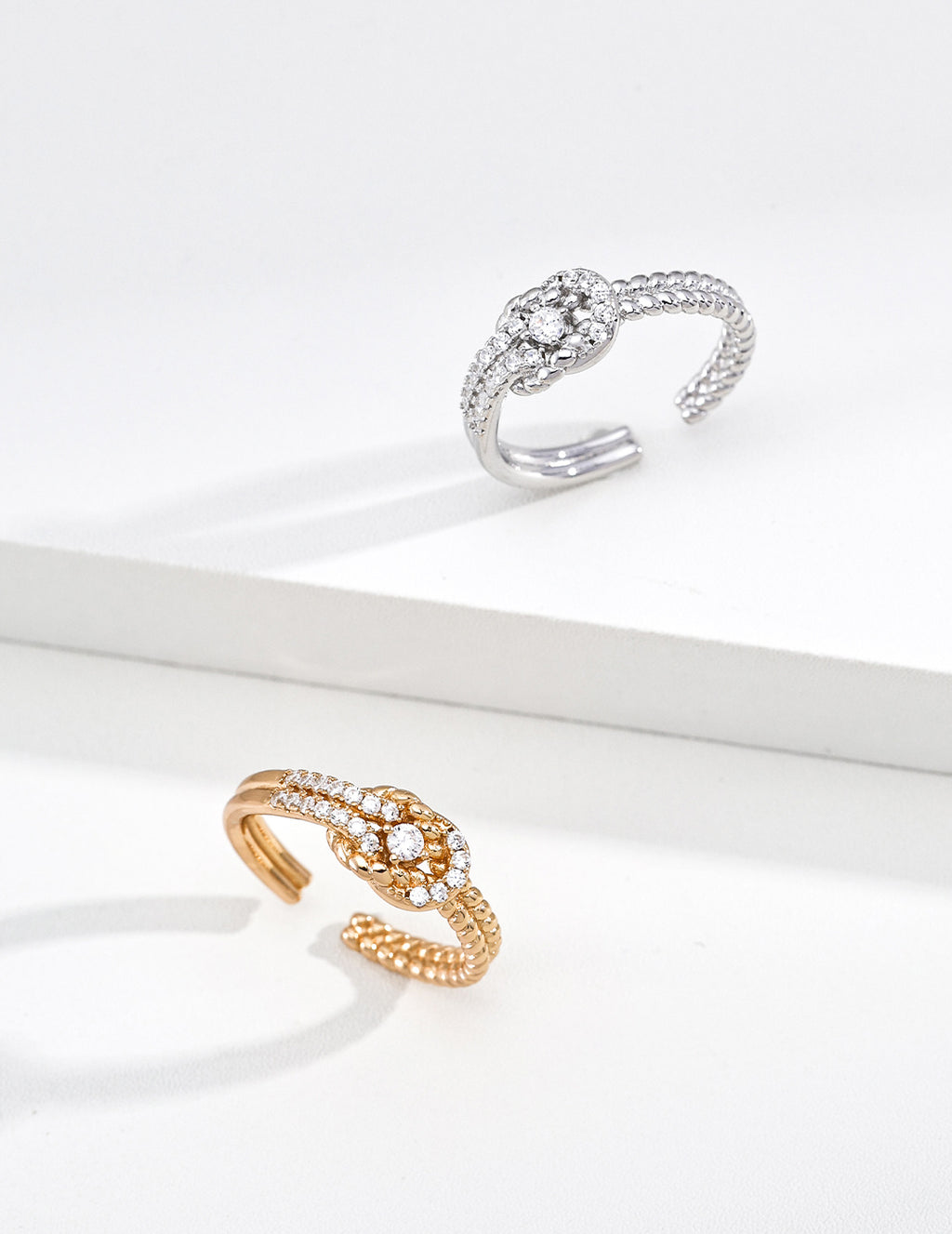 Fortune Knot Pavé Zirconia S925 Ring - Gold and Silver Pair