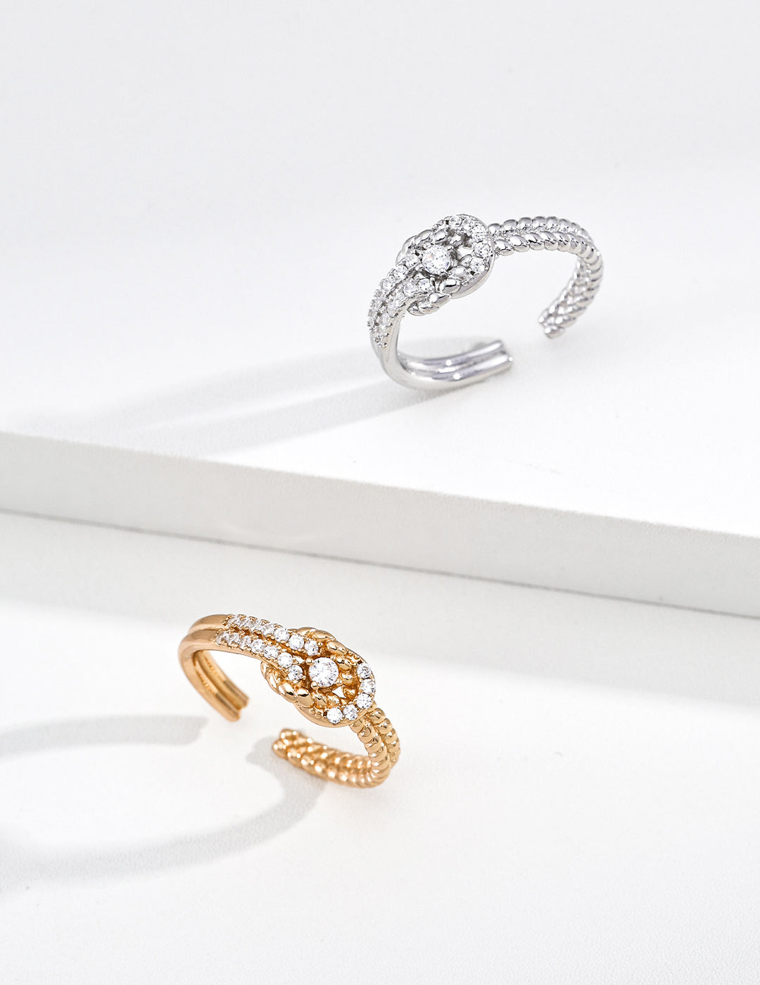 Fortune Knot Pavé Zirconia S925 Ring - Gold and Silver Pair