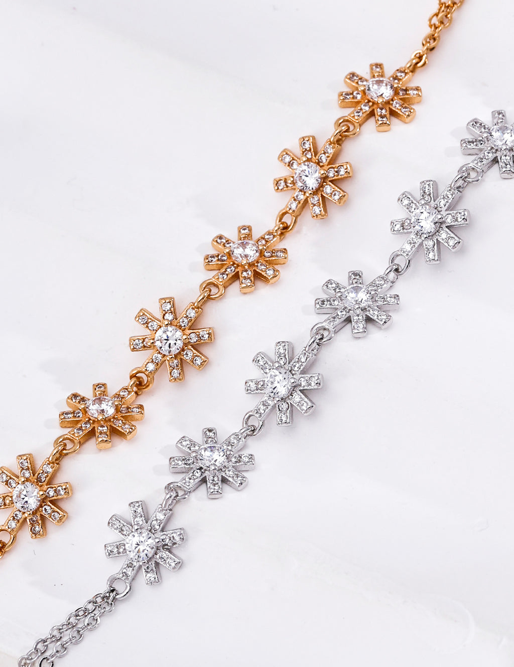 Eternal Snowflake Zirconia S925 Bracelet - Gold and Silver Pair