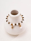 Baroque Pearl & Tiger's Eye Bell Charm S925 Bracelet - Gold