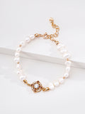 Garnet Rosette Pearl S925 Bracelet - Gold