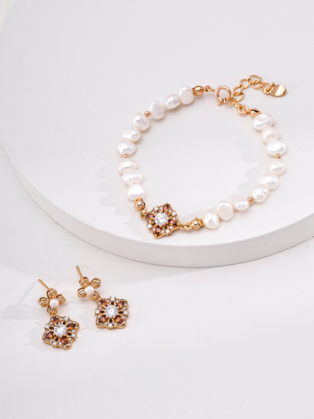Garnet Rosette Pearl S925 Bracelet - Jewelry Set