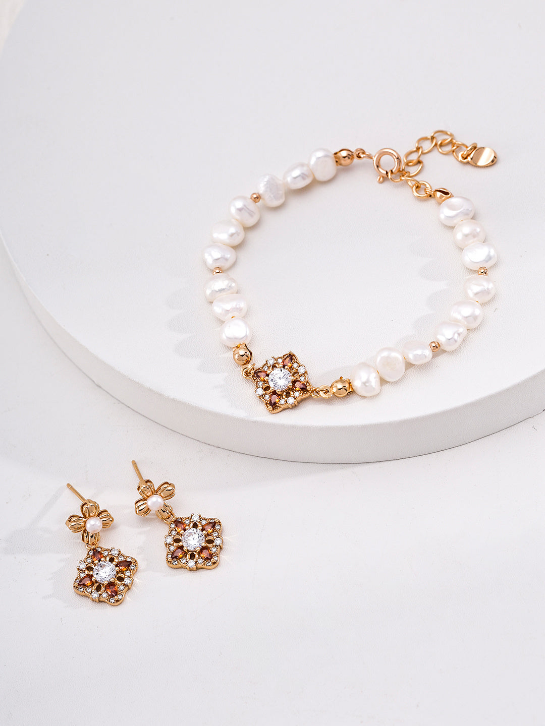 Garnet Rosette Pearl S925 Bracelet - Jewelry Set