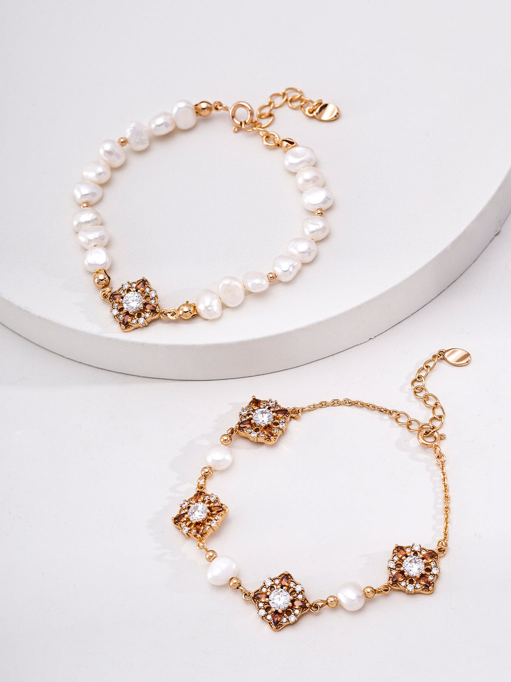 Garnet Rosette Pearl S925 Bracelet - Style Variations
