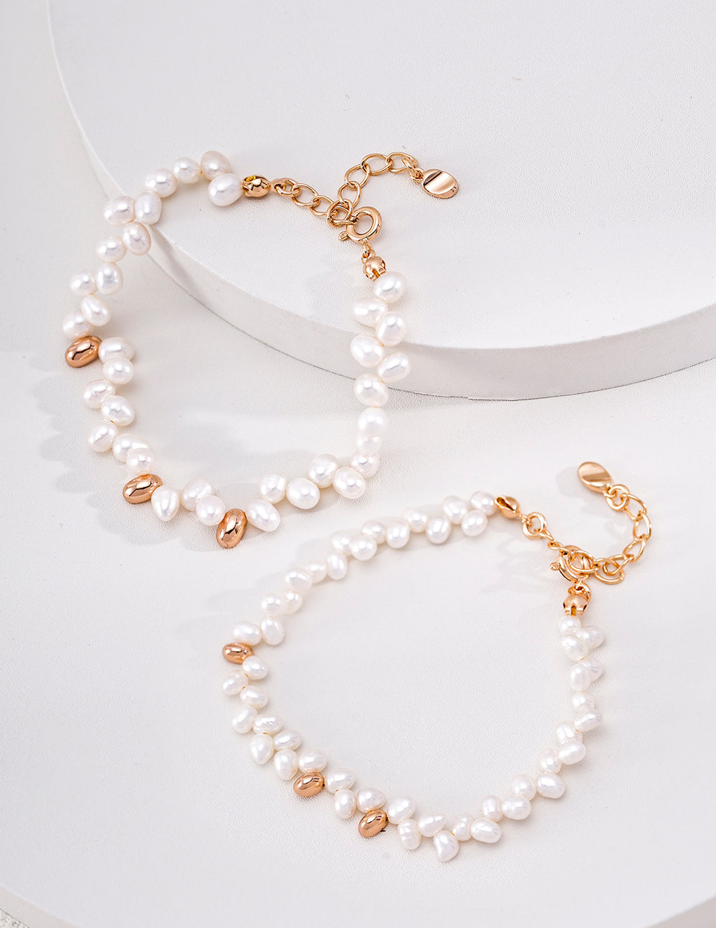 Minimalist Rice Pearl & Pebble Nugget S925 Bracelet - Size Comparison