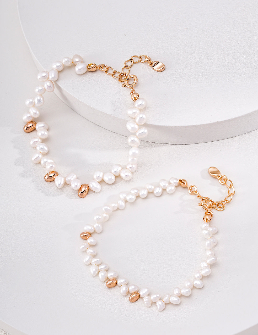 Minimalist Rice Pearl & Pebble Nugget S925 Bracelet - Size Comparison