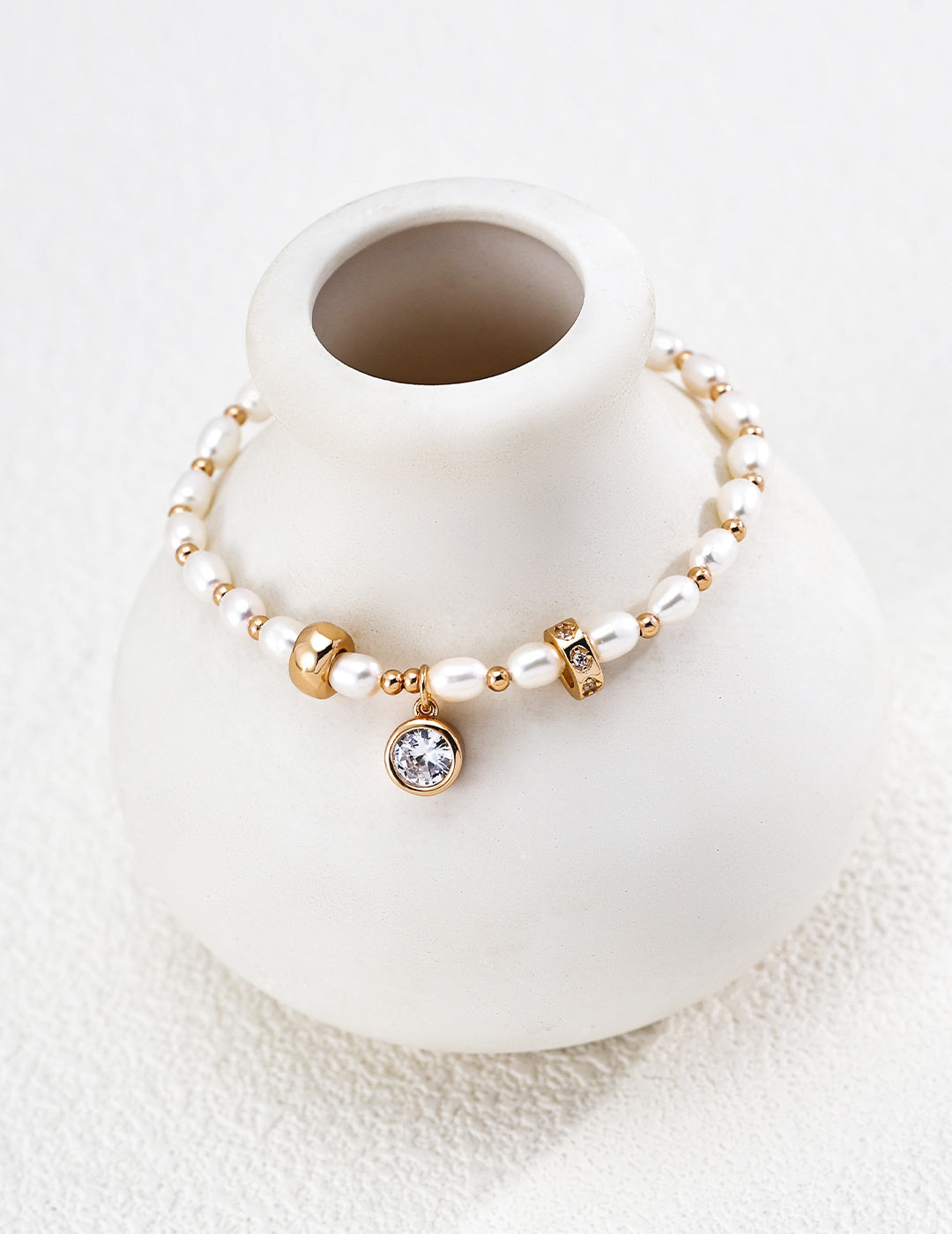Bezel Solitaire Crystal & Freshwater Pearl S925 Bracelet - On Vase