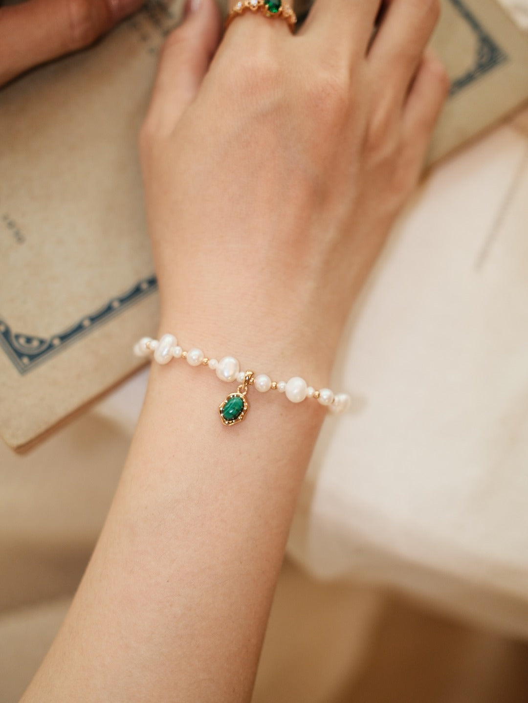 Molten Gold Malachite Pearl S925 Bracelet - Model Wrist