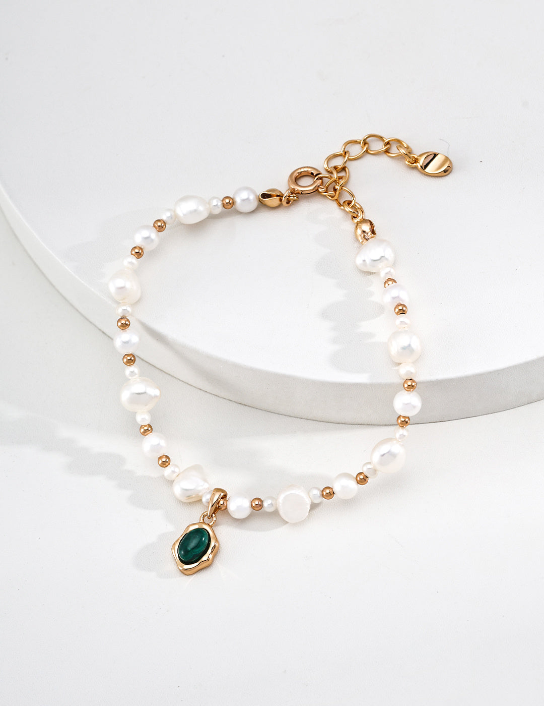 Molten Gold Malachite Pearl S925 Bracelet - Flat Lay