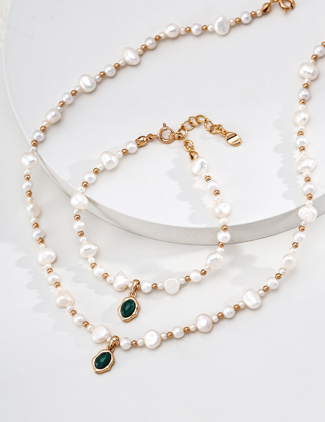 Molten Gold Malachite Pearl S925 Bracelet - Jewelry Set