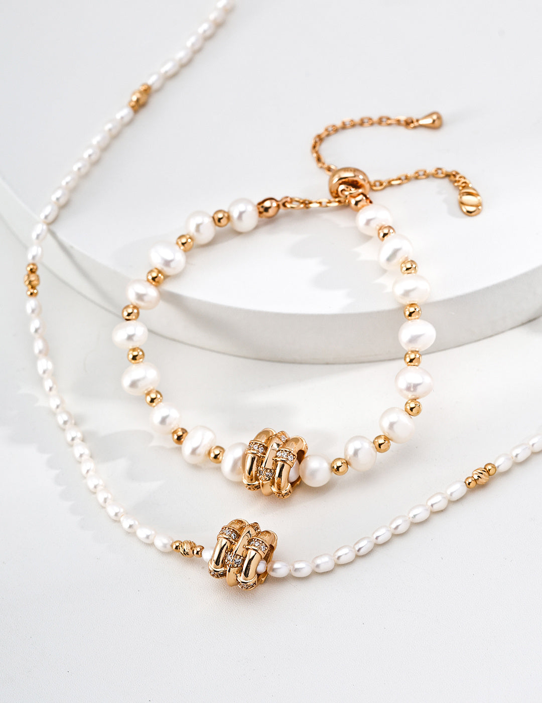 Celestial Fortune Wheel Pearl S925 Bracelet - Gold Suite