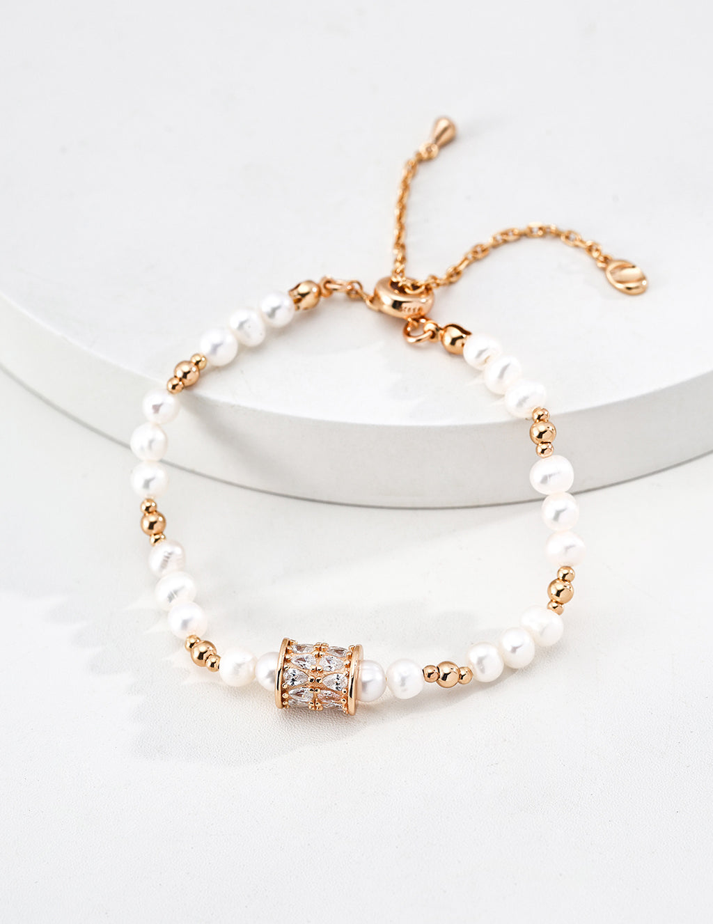 Spinning Fortune Barrel Pearl S925 Bracelet - Gold