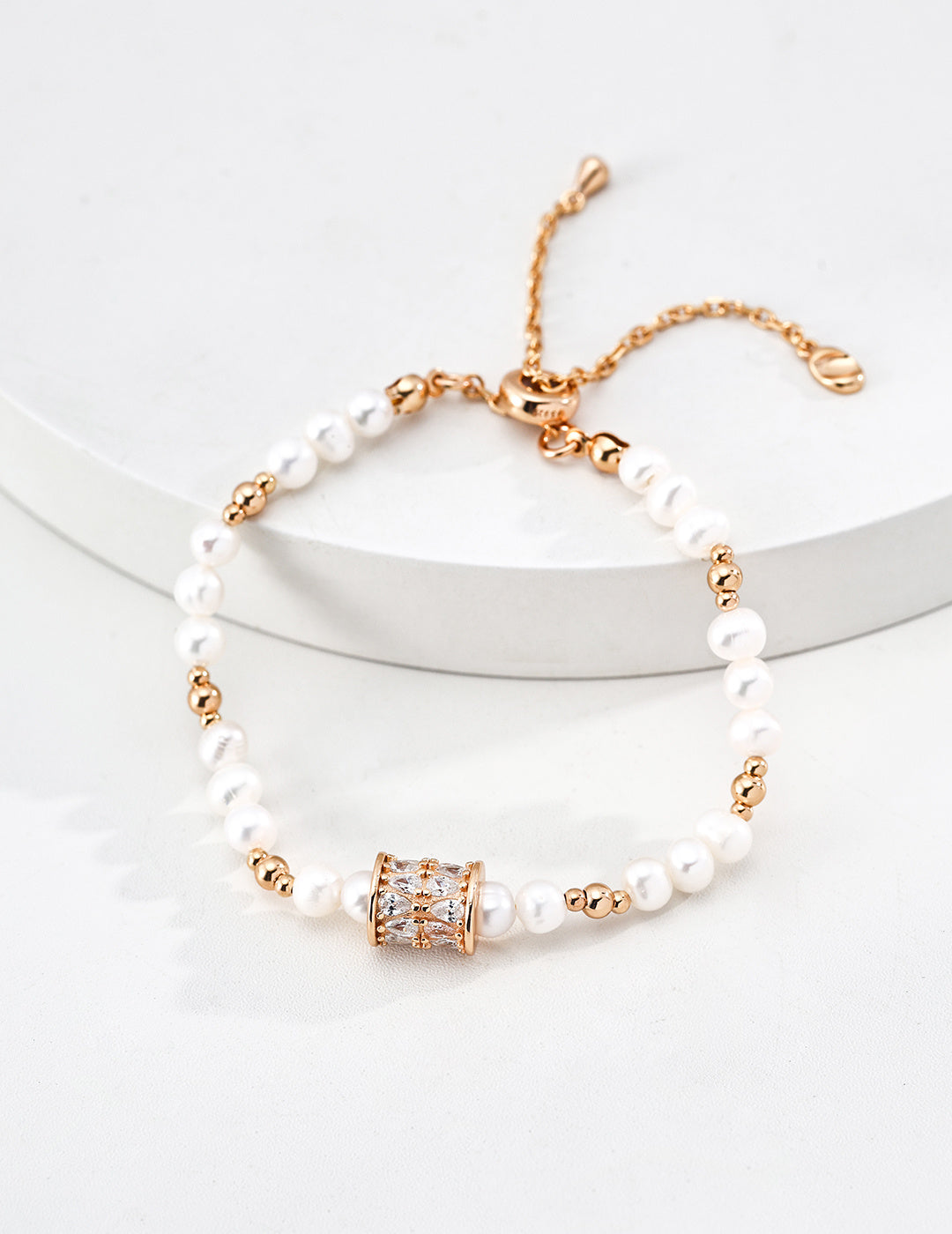 Spinning Fortune Barrel Pearl S925 Bracelet - Gold