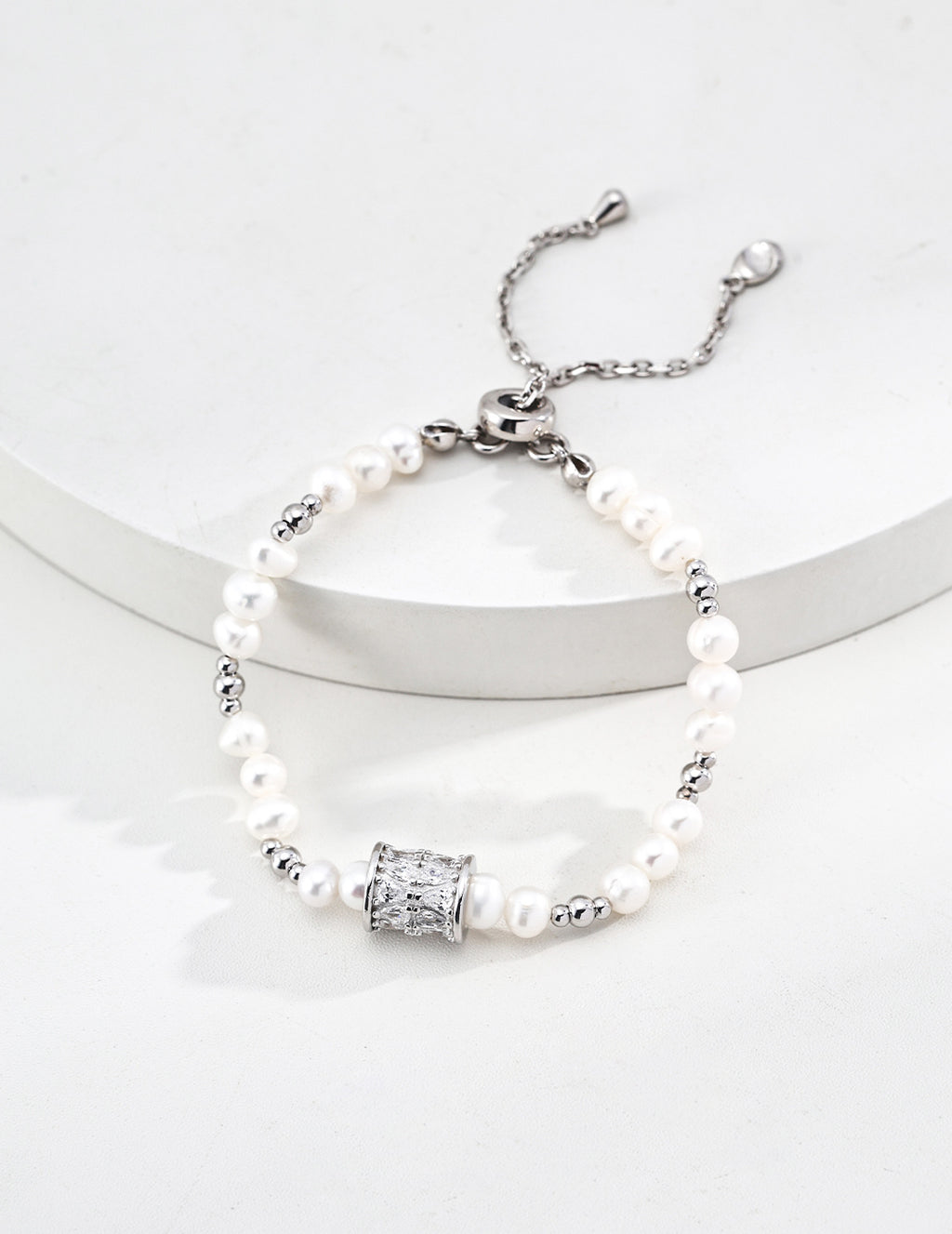 Spinning Fortune Barrel Pearl S925 Bracelet - Silver