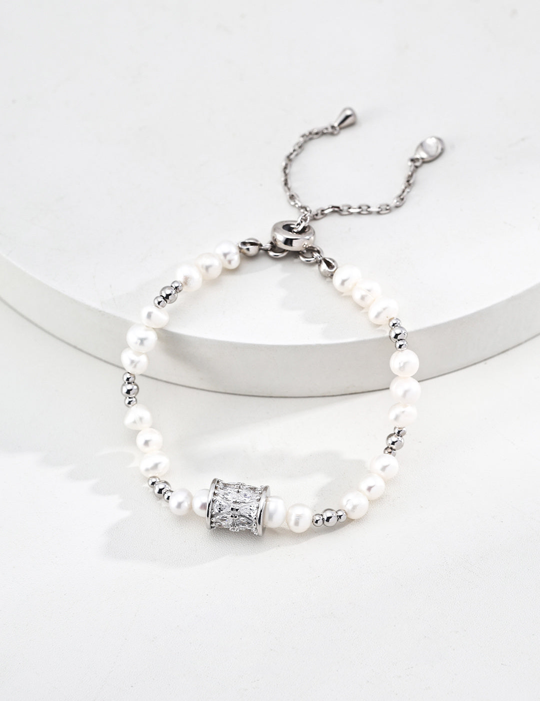 Spinning Fortune Barrel Pearl S925 Bracelet - Silver