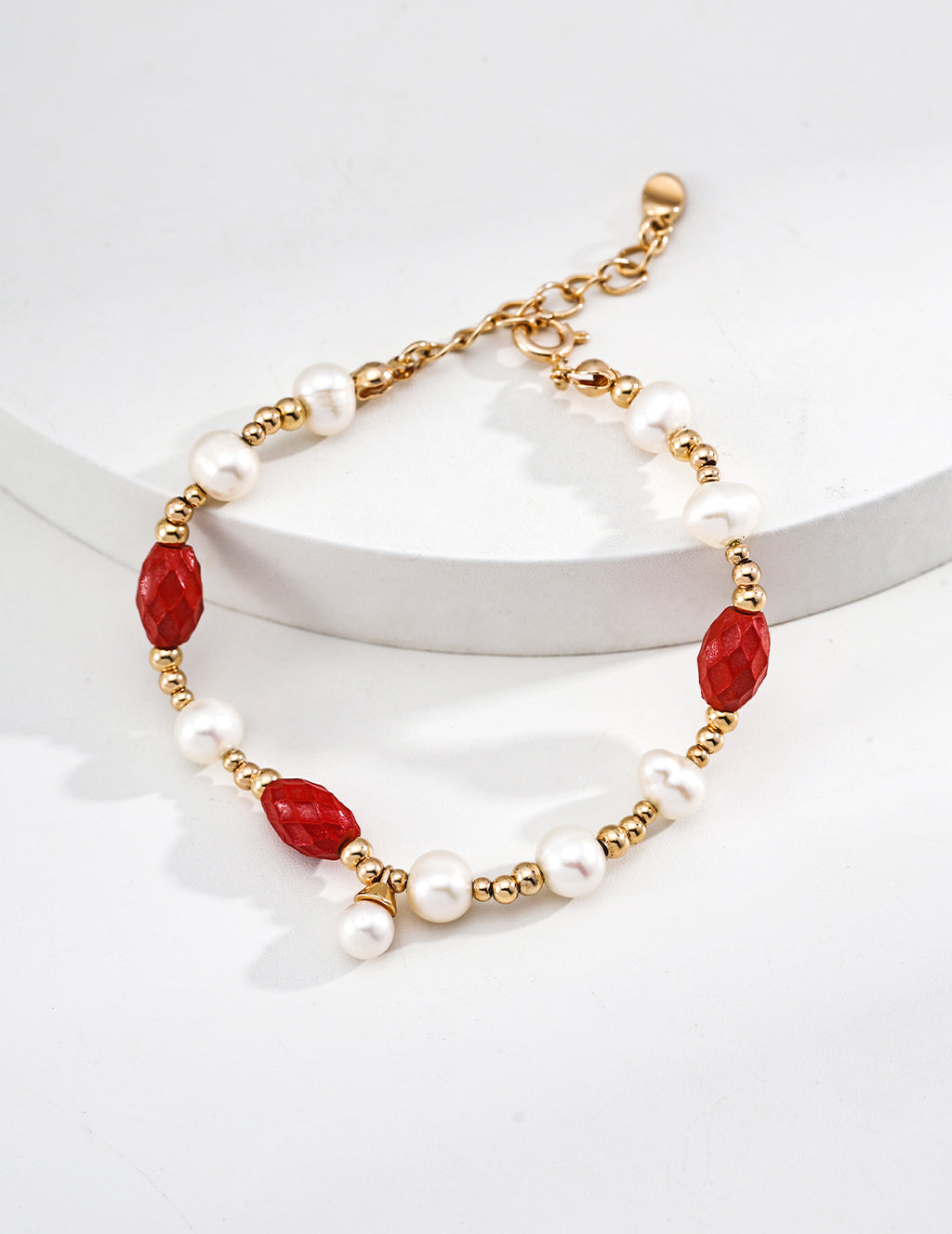 Natural Cinnabar Pearl S925 Talisman Bracelet - Flat View