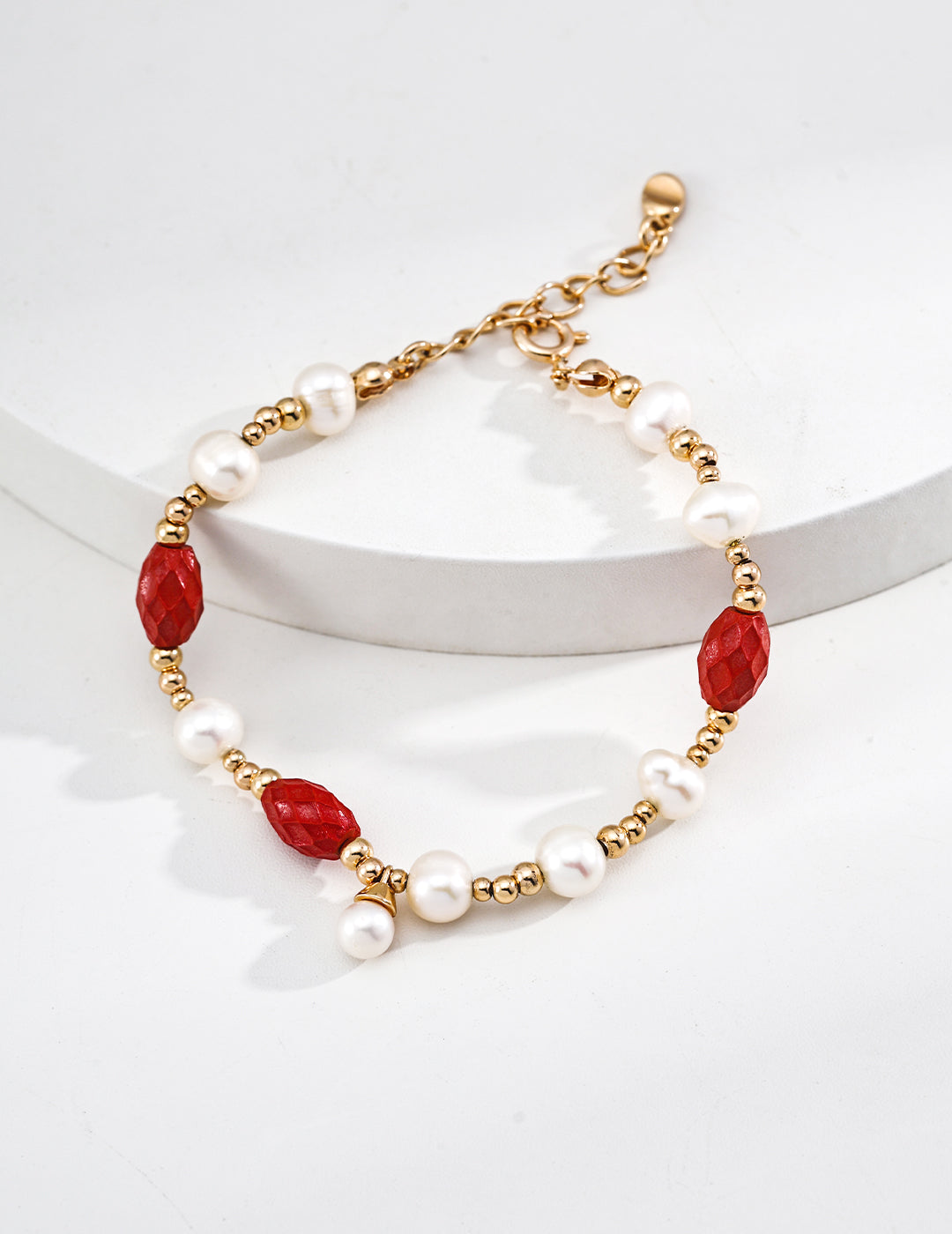Natural Cinnabar Pearl S925 Talisman Bracelet - Flat View