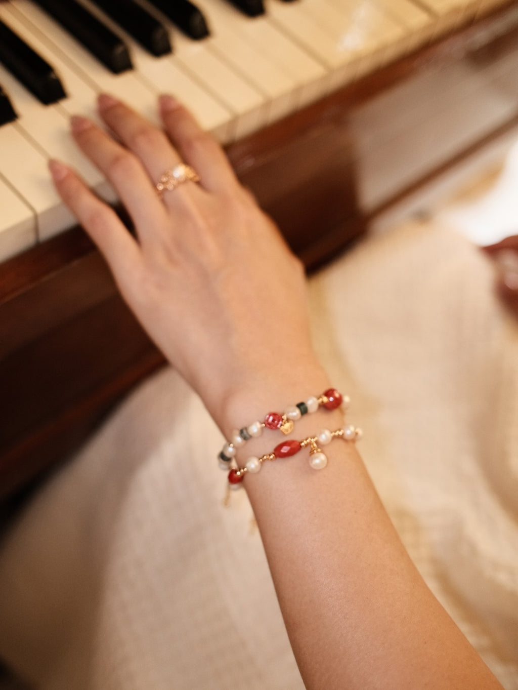 Natural Cinnabar Pearl S925 Talisman Bracelet - Piano Lifestyle