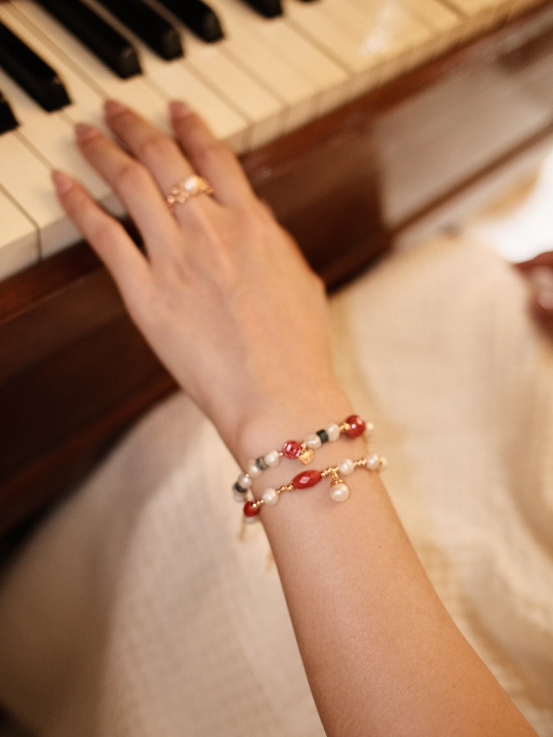 Natural Cinnabar Pearl S925 Talisman Bracelet - Piano Lifestyle