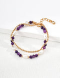Natural Amethyst & Baroque Pearl S925 Layered Bracelet - Flat View