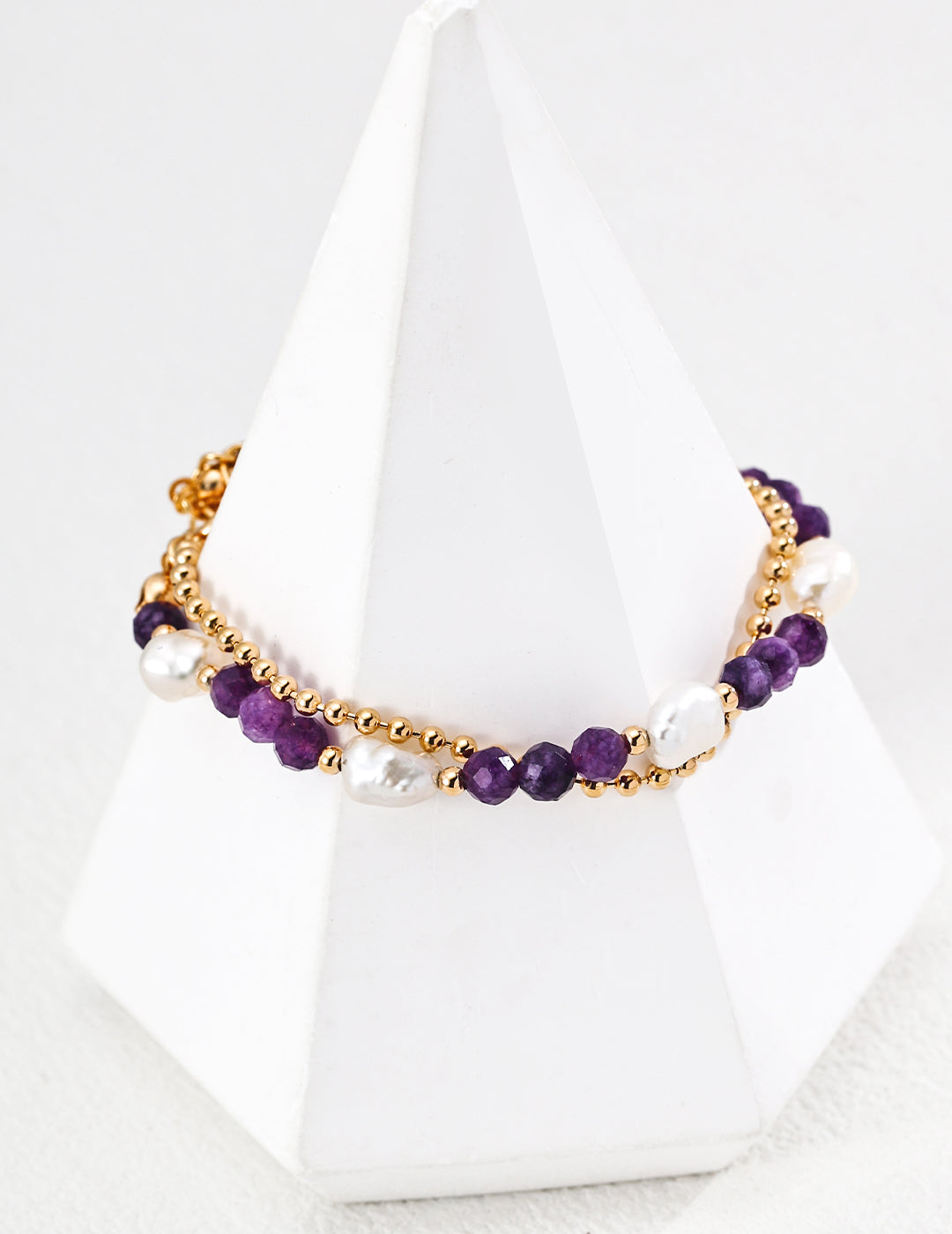Natural Amethyst & Baroque Pearl S925 Layered Bracelet - On Pyramid