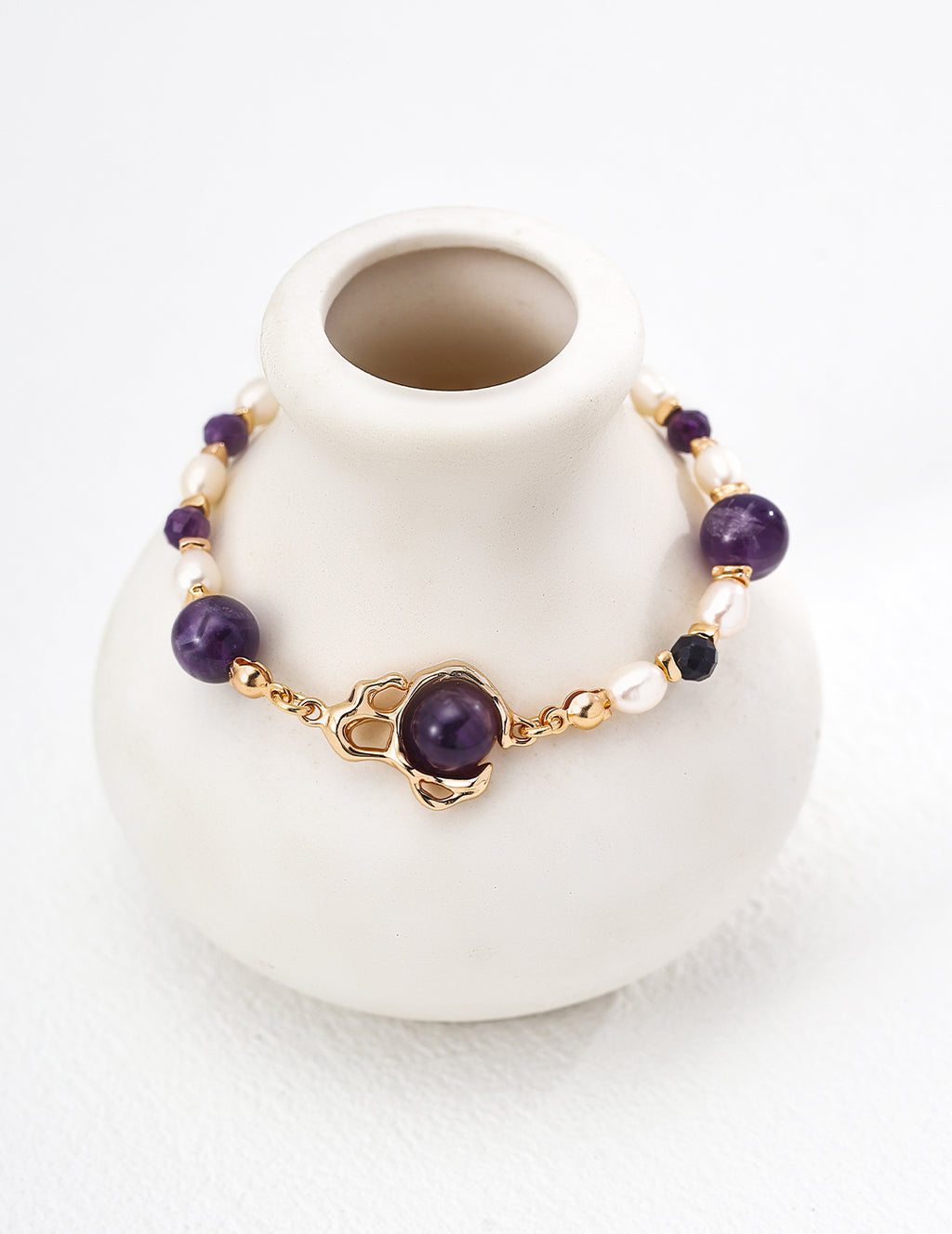 Molten Gold Amethyst Orb & Pearl S925 Bracelet - On Vase