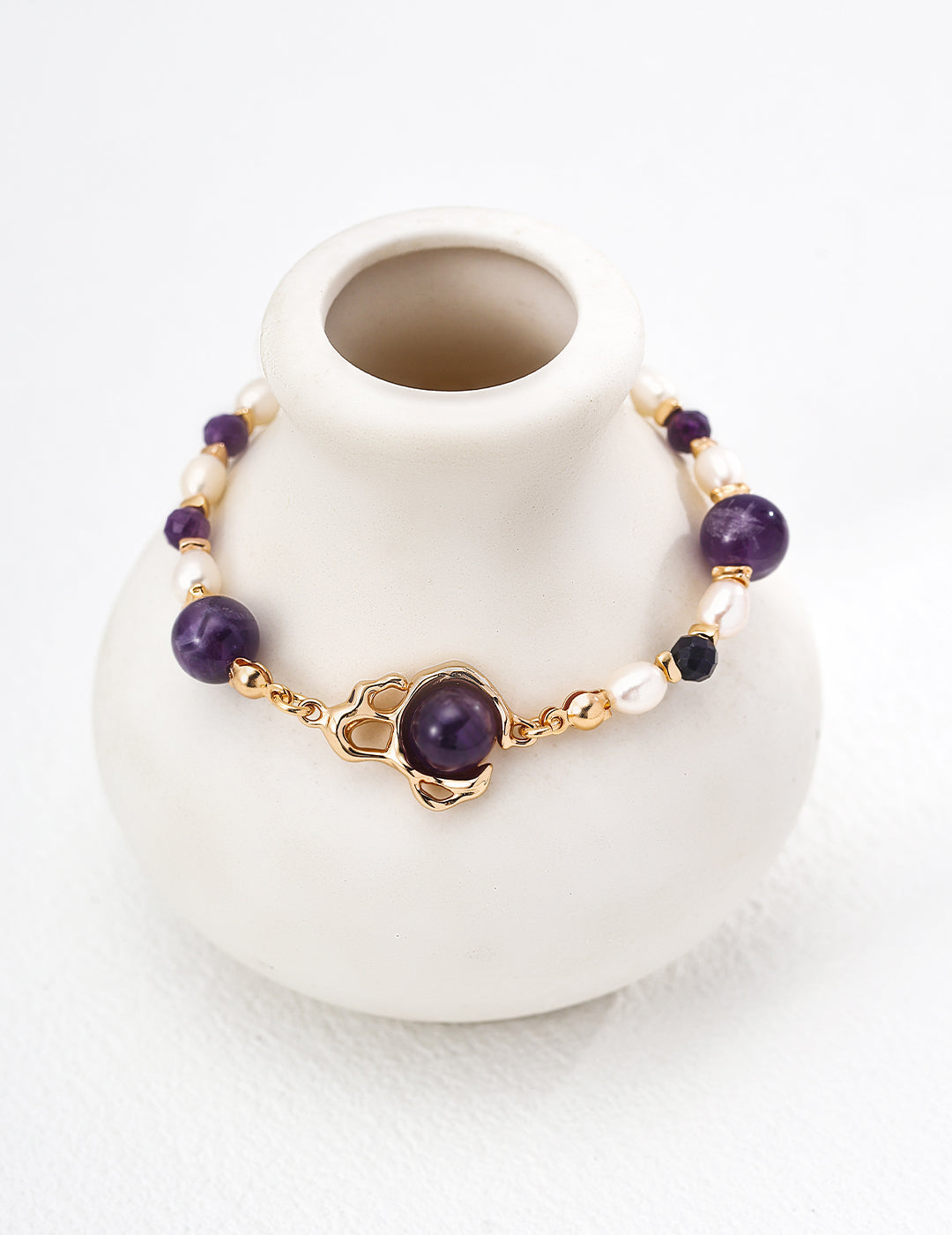 Molten Gold Amethyst Orb & Pearl S925 Bracelet - On Vase