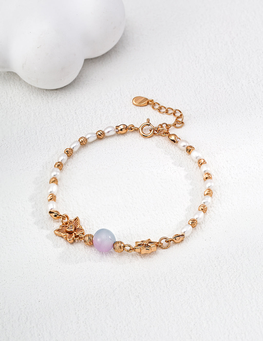 "Forest Fairy" Butterfly & Cat's Eye Pearl S925 Bracelet - Gold