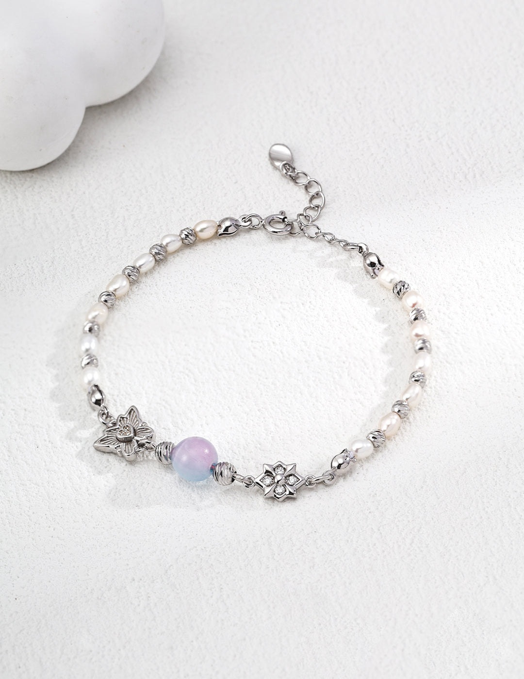 "Forest Fairy" Butterfly & Cat's Eye Pearl S925 Bracelet - Silver