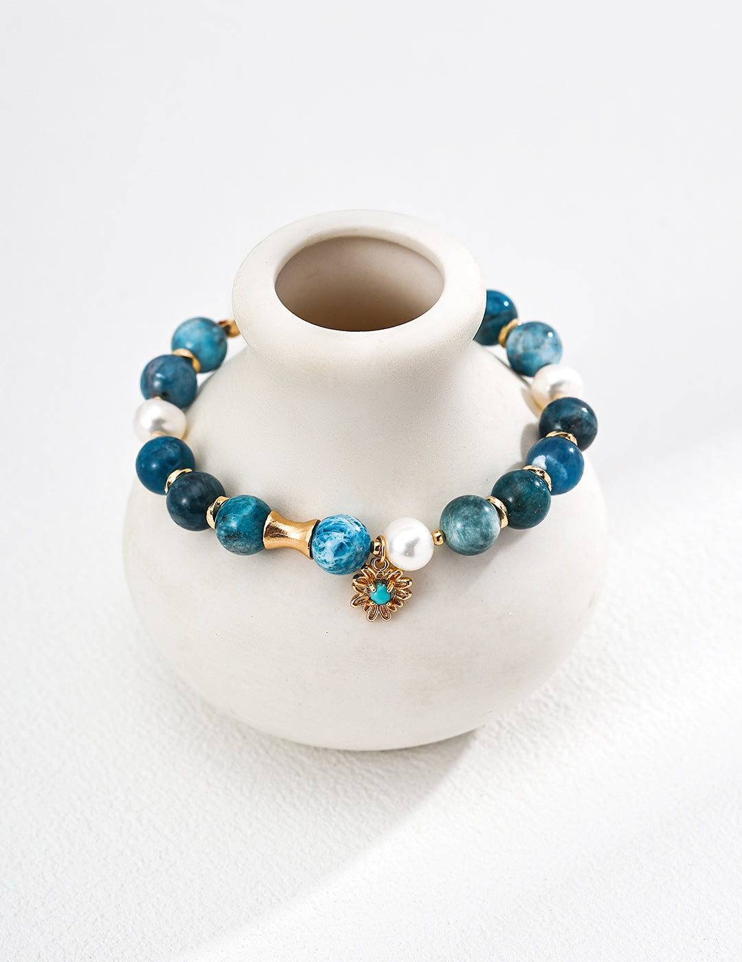 Oceanic Azurite & Baroque Pearl S925 Bracelet - On Vase