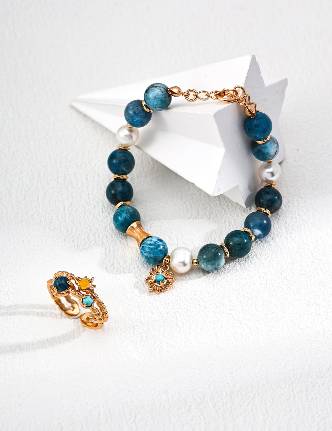 Oceanic Azurite & Baroque Pearl S925 Bracelet - With Ring