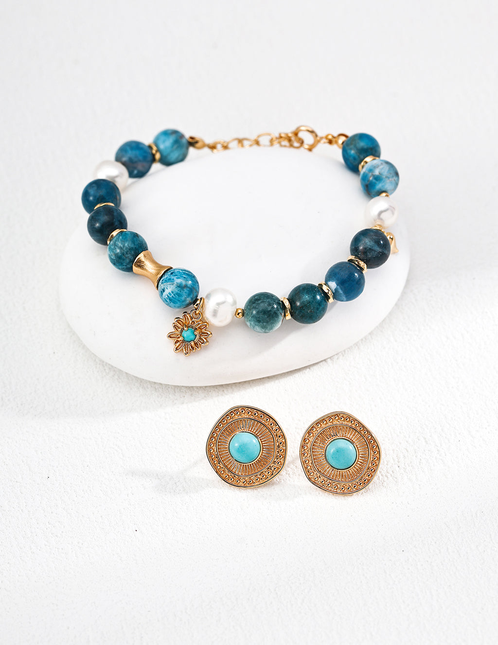 Oceanic Azurite & Baroque Pearl S925 Bracelet - With Earrings