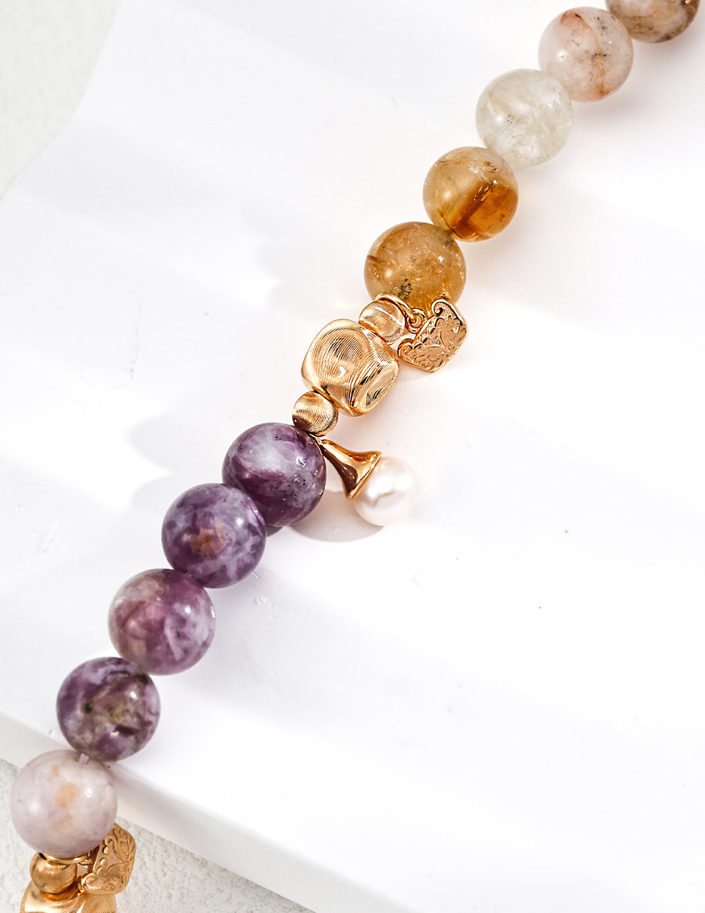 Tri-Color Crystal Harmony & Pearl S925 Bracelet - Macro Close Up