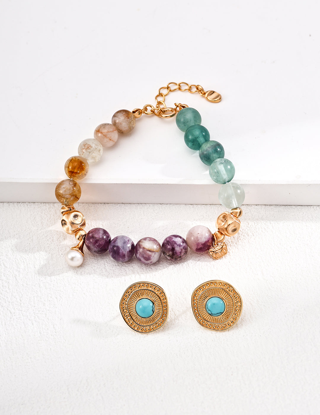 Tri-Color Crystal Harmony & Pearl S925 Bracelet - With Earrings