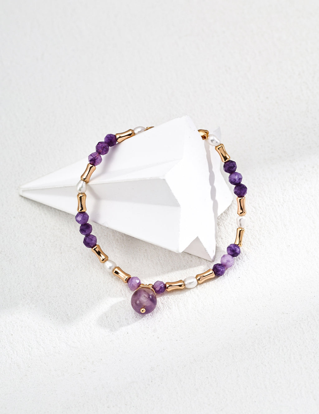 Amethyst Drop & Seed Pearl S925 Slider Bracelet - Flat View