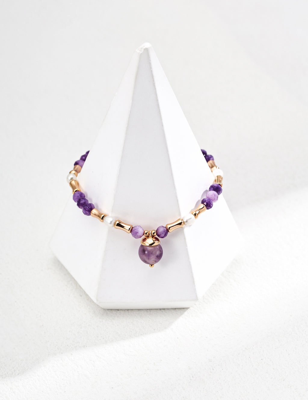 Amethyst Drop & Seed Pearl S925 Slider Bracelet - On Cone