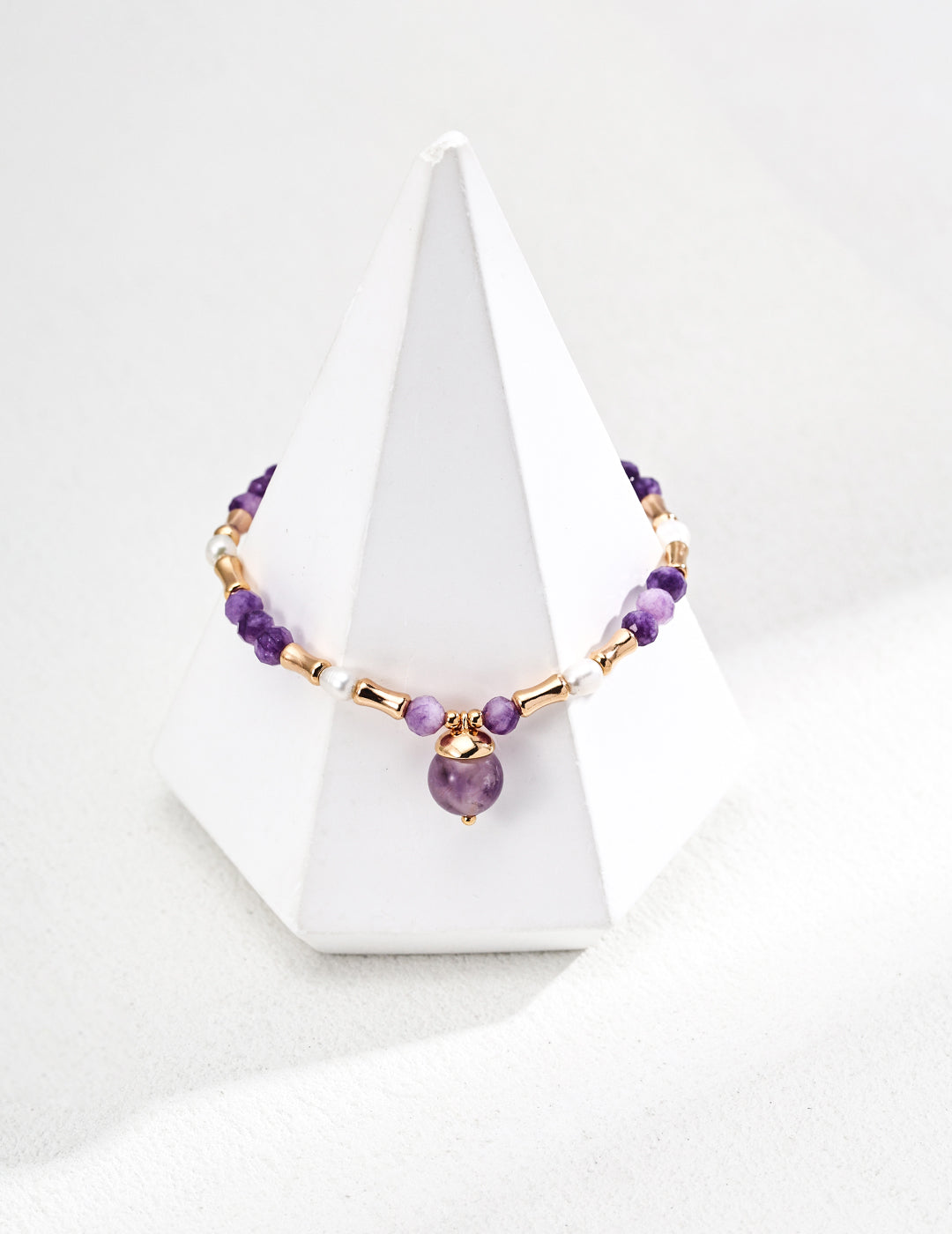 Amethyst Drop & Seed Pearl S925 Slider Bracelet - On Cone